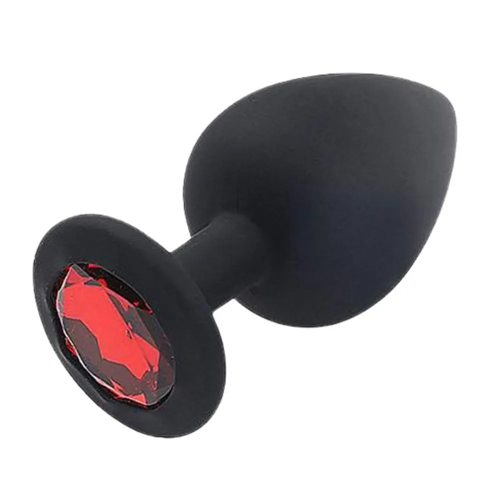 Plug Preto - Pedra Redonda Vermelha -Tamanho P